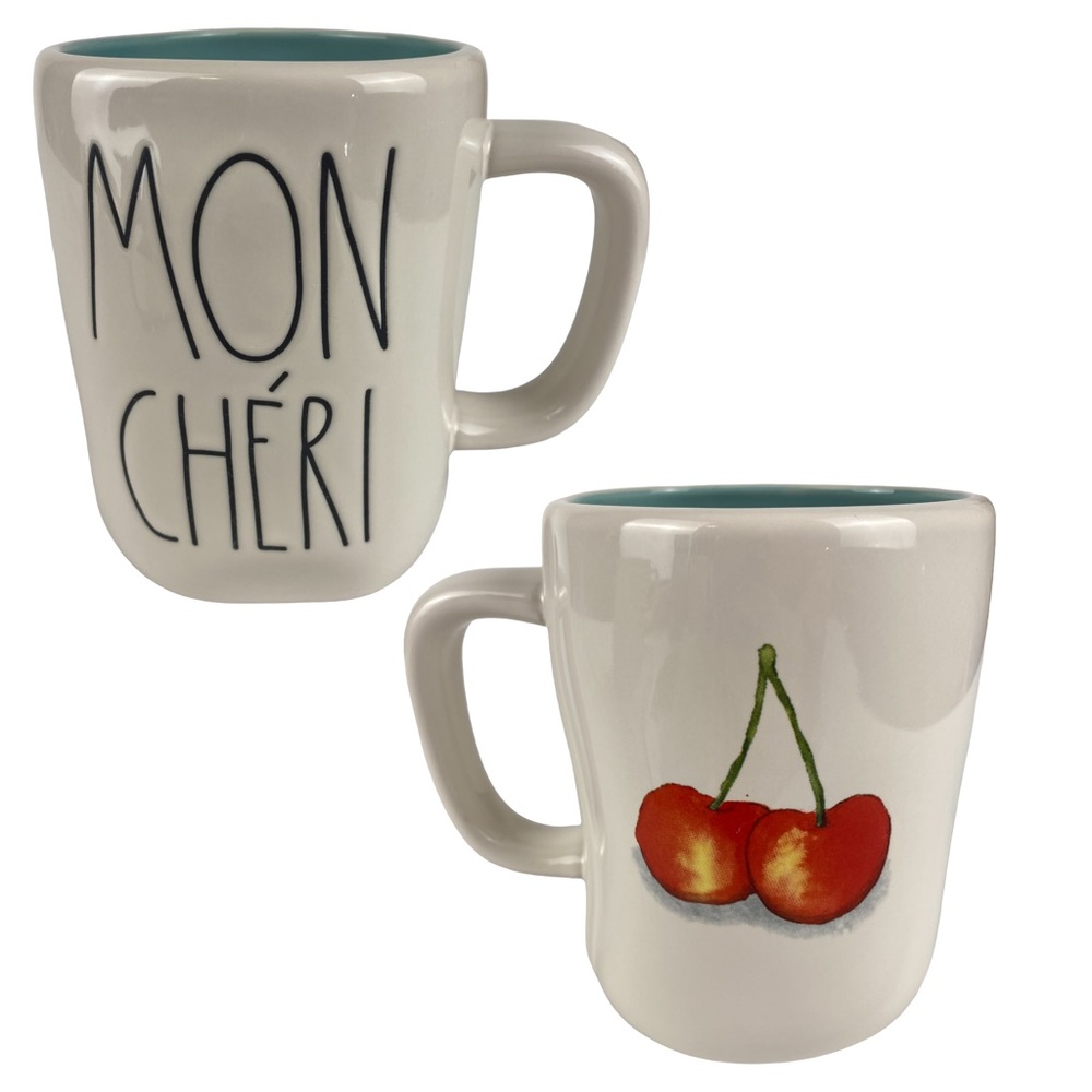 Rae Dunn MON CHERI Double Sided Mug with Blue Interior